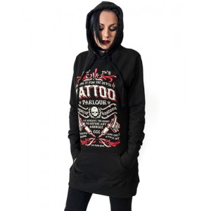 Dragstrip Kustom. Women`s Long Sleeve Hoody Dress Devils Tattoo Parlour